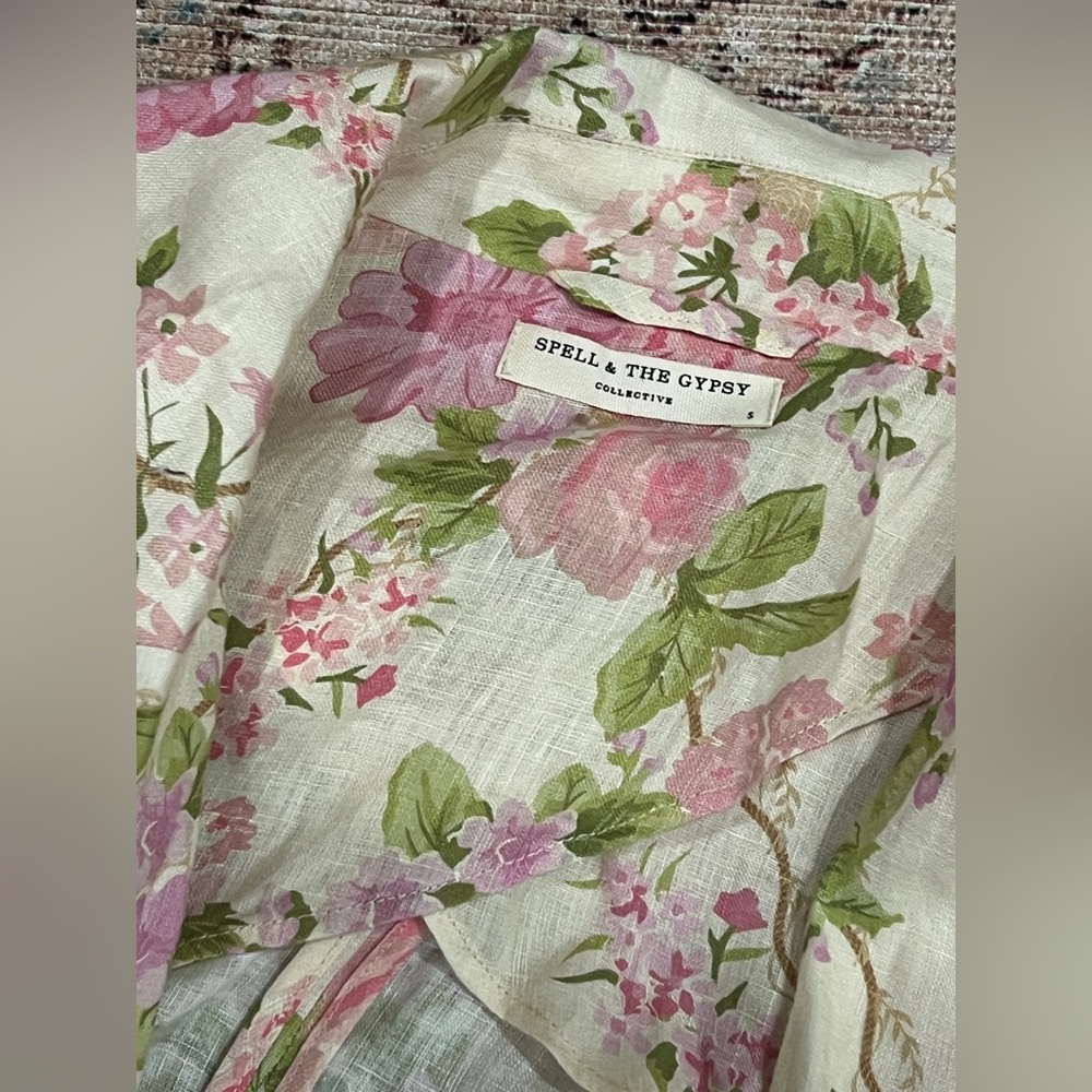 Spell Pink Floral Linen Blend Blazer - Picture 6 of 7